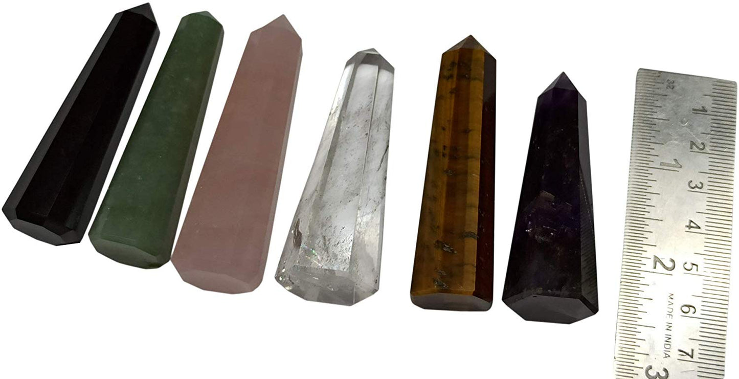 WholesaleGemShop 6pcs Chakra Healing Crystal Points Wands Set Natural Amethyst Rose Quartz Crystal Points Polished Tumbled Stone for Home Decor Reiki Healing