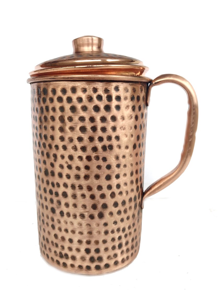 Rastogi Handicrafts Pure copper Water Jug Pitcher Antique Looking Hand Hammered Indian Style 1500 ml