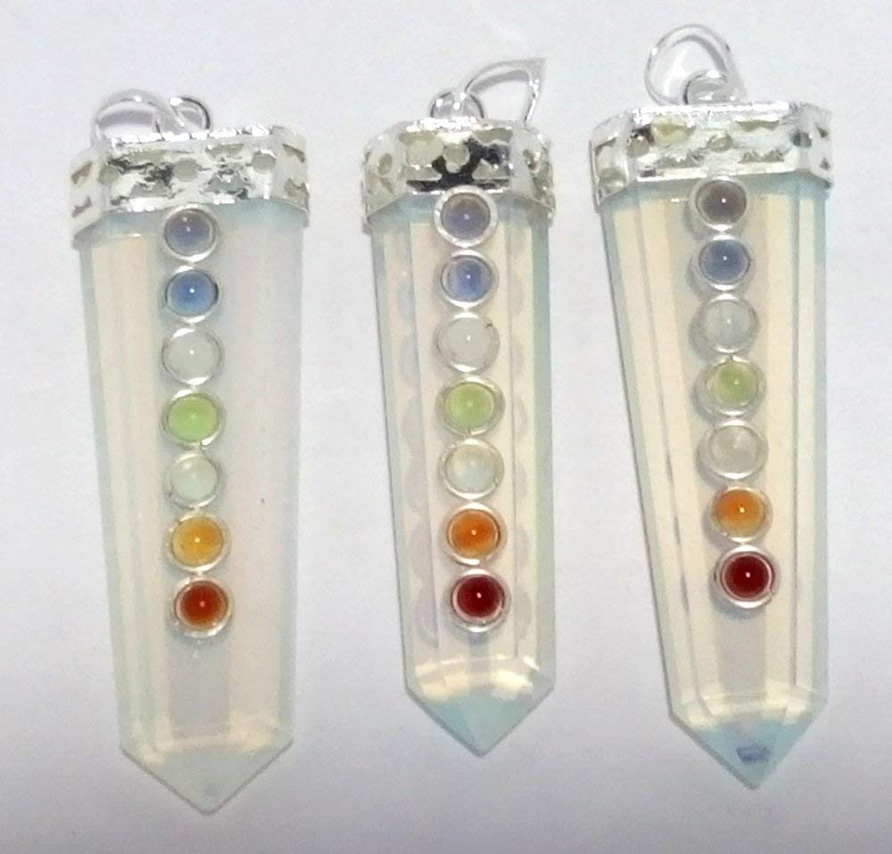 WholesaleGemShop LOT of(3) Three Opalite Flat Chakra Pendant Healing Spiritual Divine Fashion Jewelry Crystal Therapy