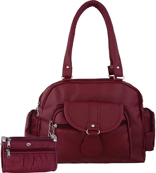 Women's D pocket maroon synthetic Shoulder handbag and wallet