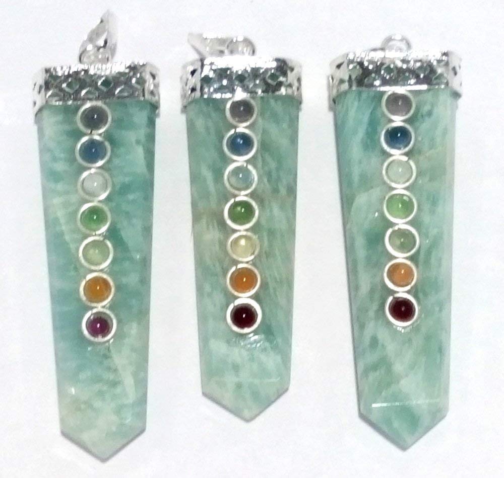 WholesaleGemShop LOT of(3) Three Amazonite Flat Chakra Pendant Healing Spiritual Divine Fashion Jewelry Crystal Therapy