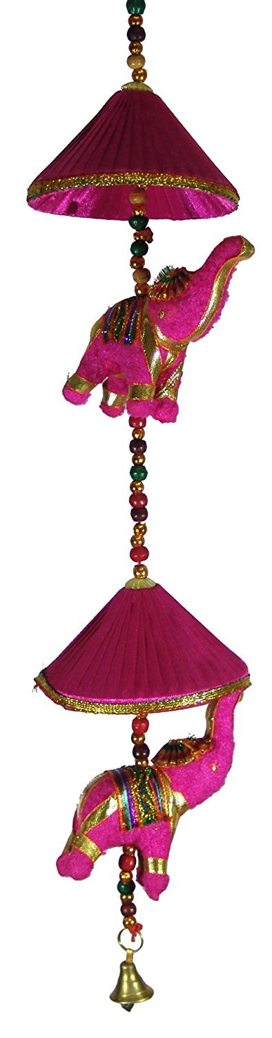 RASTOGI HANDICRAFTS Wall Hanging Decorative Cotton Elephant & Circlet Stringed with Color Beads and Brass Bell PINK