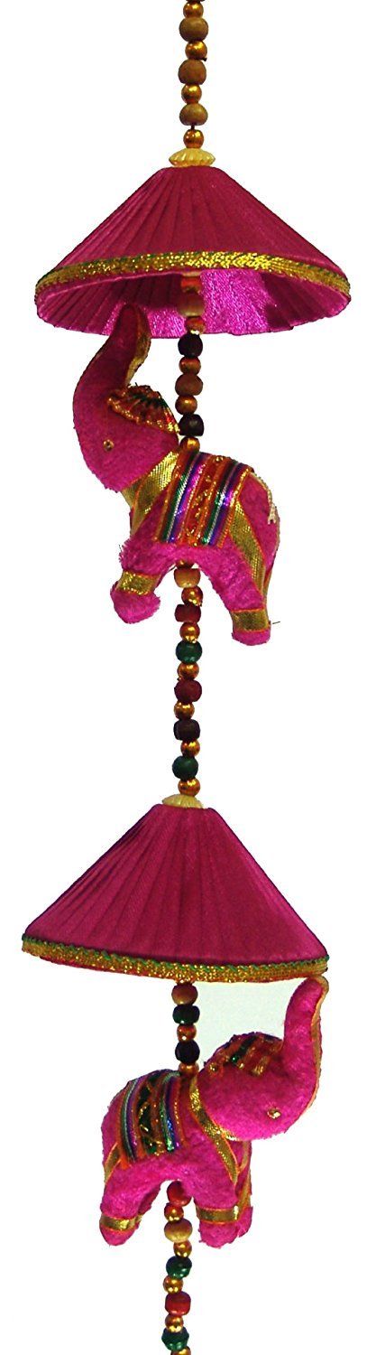 RASTOGI HANDICRAFTS Wall Hanging Decorative Cotton Elephant & Circlet Stringed with Color Beads and Brass Bell PINK