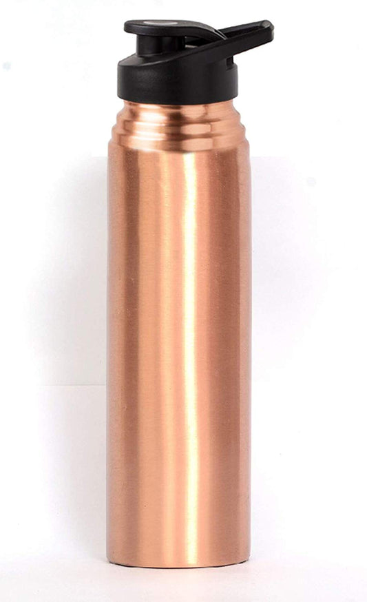 Rastogi Handicrafts Pure Copper Water Bottle 1000 ml Capacity Joint Less Plain Bottle Plastic Lid Bottle