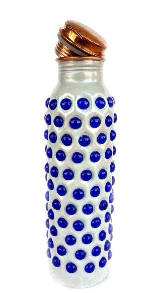 Rastogi Handicrafts White Color Blue Stone Fixed Joint Less Water Bottle 950 ml Capacity with Expedited Shipping