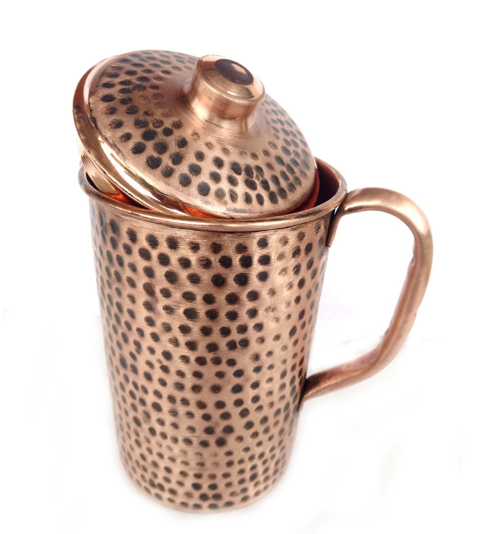 Rastogi Handicrafts Pure copper Water Jug Pitcher Antique Looking Hand Hammered Indian Style 1500 ml