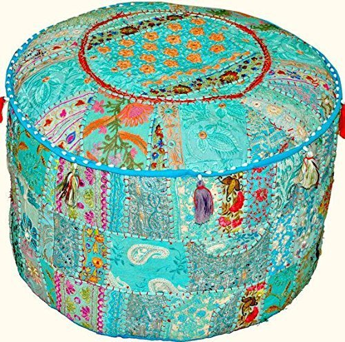 Rastogi handicrafts Patchwork Ottoman Pouf , Foot Stool,Indian Living Room Pouf, Round Ottoman Cover Pouf, Floor Pillow Ottoman Poof,Traditional Indian Home Decor Cotton Cushion Ottoman Cover