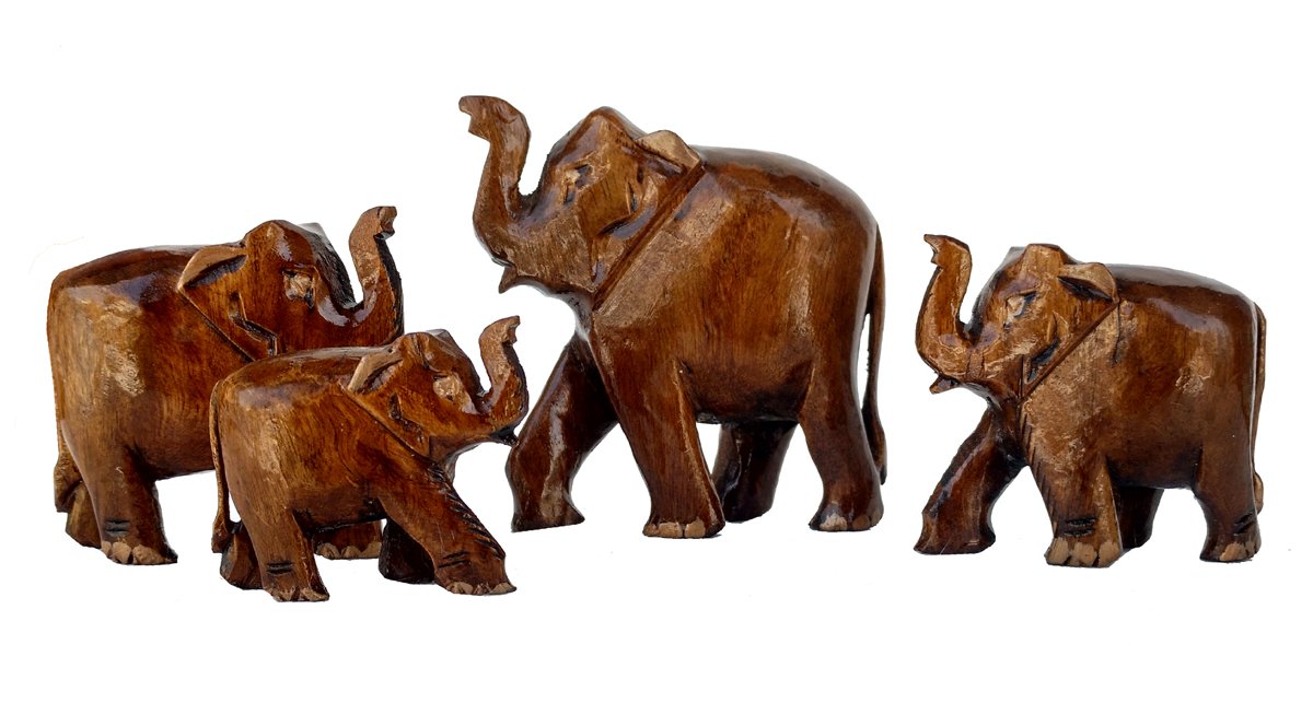 Rastogi Handicrafts Wooden Elephant Family of 4 Elephant Antique Looking Gifts Souvenir Home Decor , Collectible Figurine