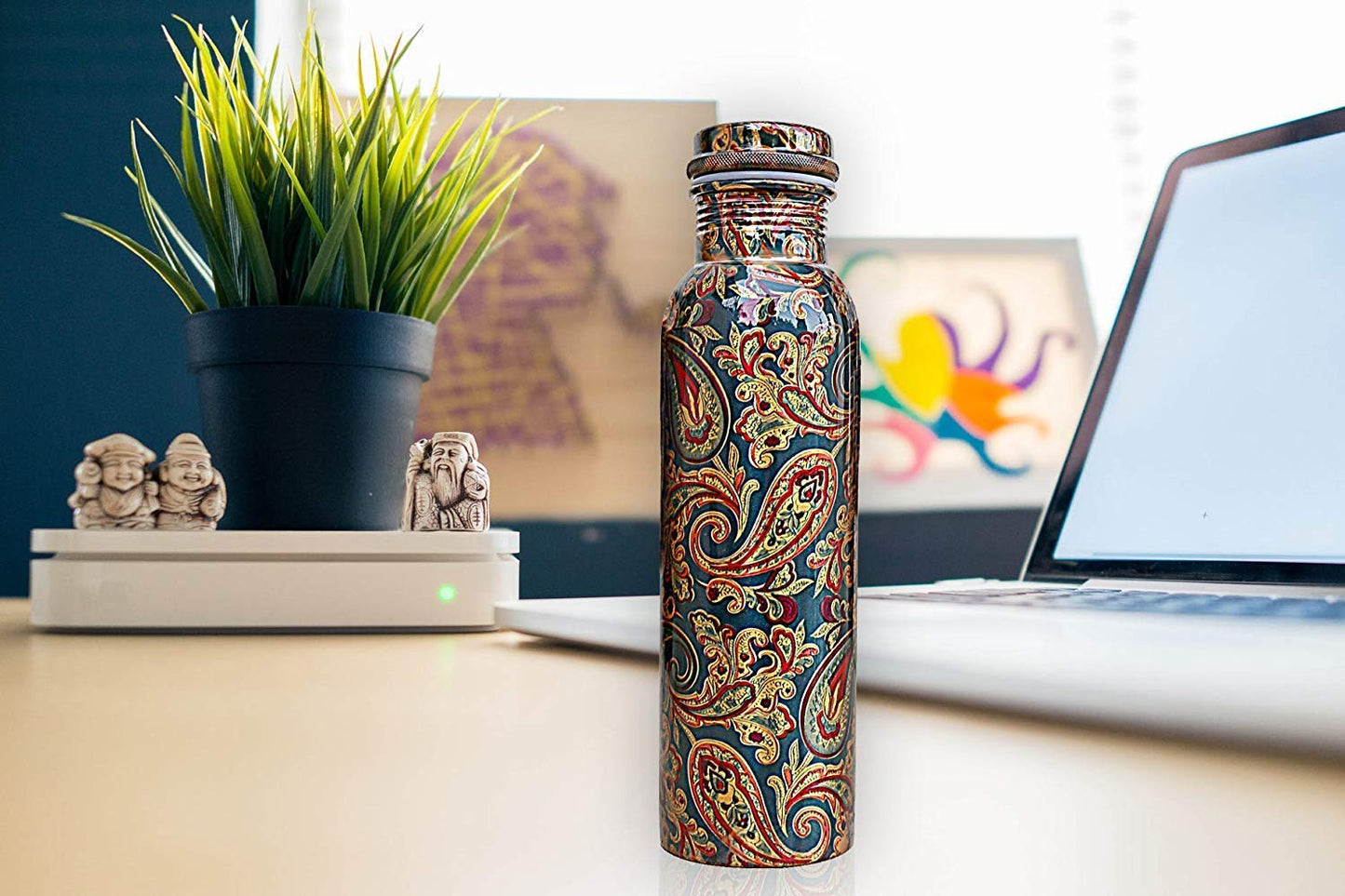 Pure Copper Modern Art Printed and Outside Lacquer Coated Bottle,1Ltr