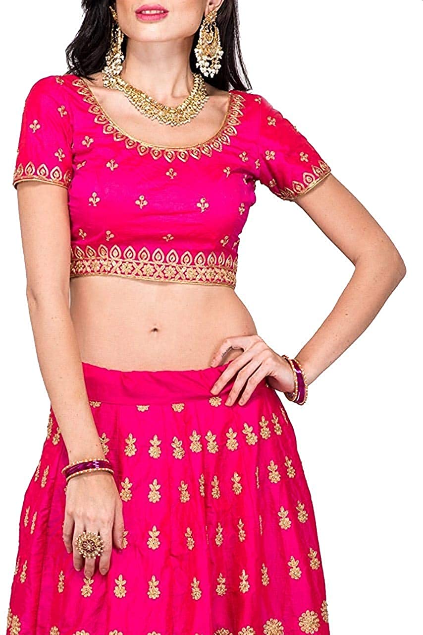 Women's Tafetta Silk Semi Stitched Lehenga Choli (Pink_Free Size)