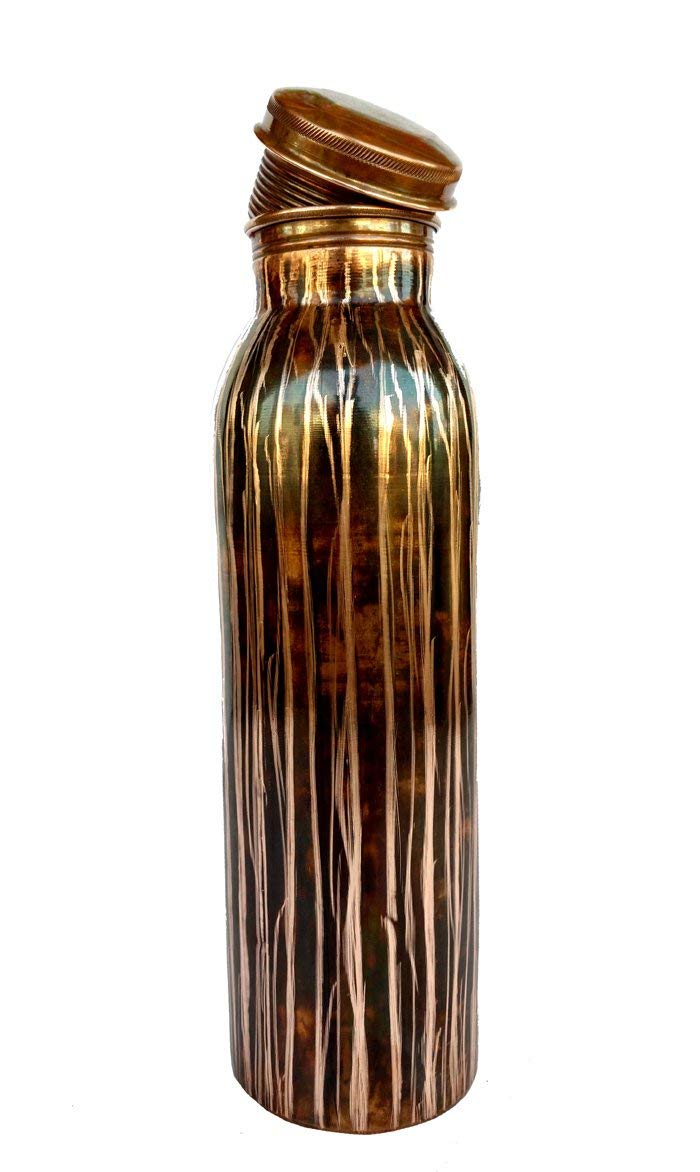 Rastogi Handicrafts Joint Less pure Copper Matrix Line Design Water Bottle With 950 ml Capacity Unique design creation Bottle