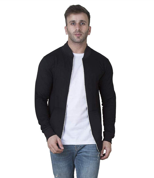 Men's Cotton Regular Fit Solid Varsity Jacket - Black