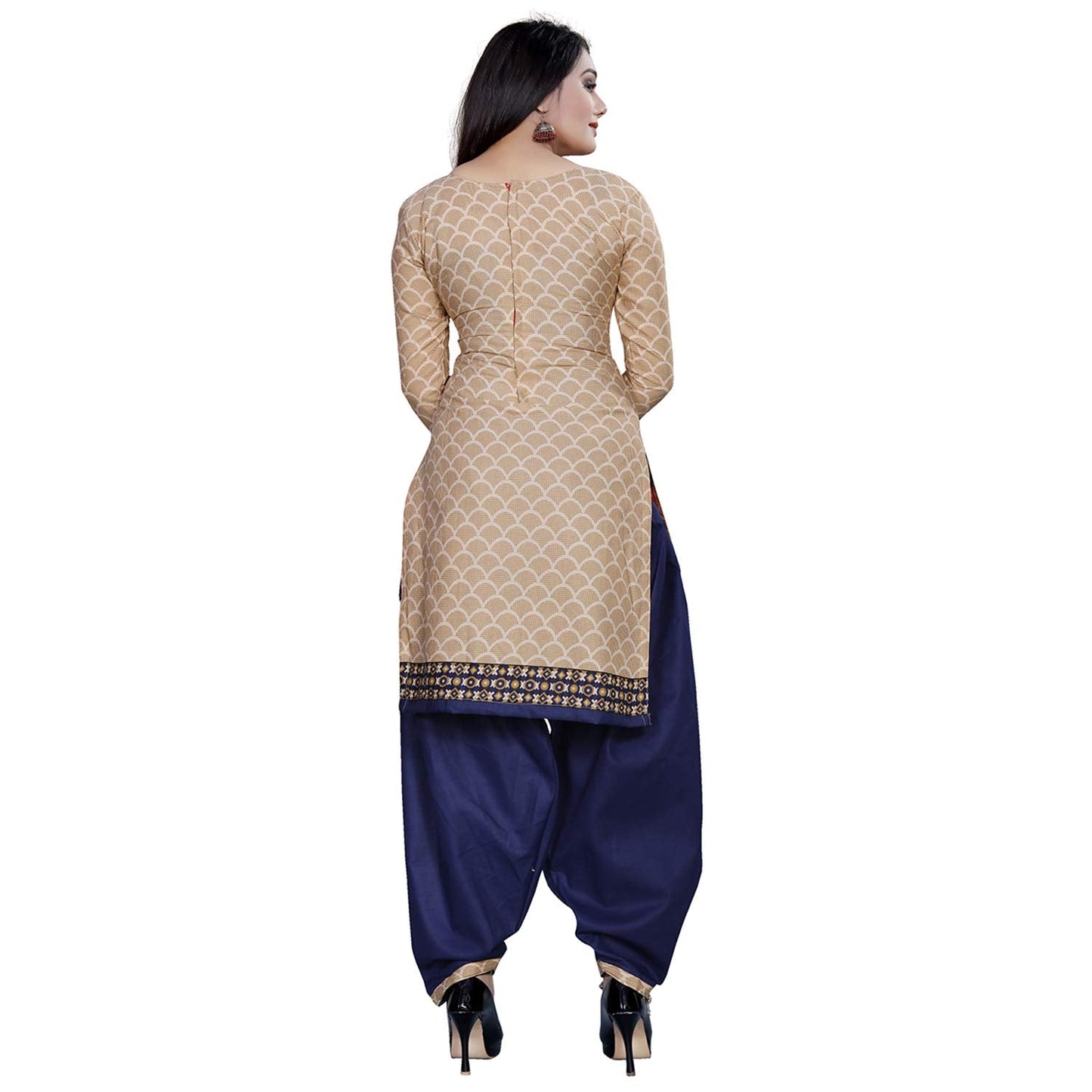 Women's Cotton Unstitched Salwar Suit (Beige_Free Size)