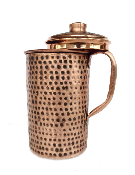 Rastogi Handicrafts Pure copper Water Jug Pitcher Antique Looking Hand Hammered Indian Style 1500 ml