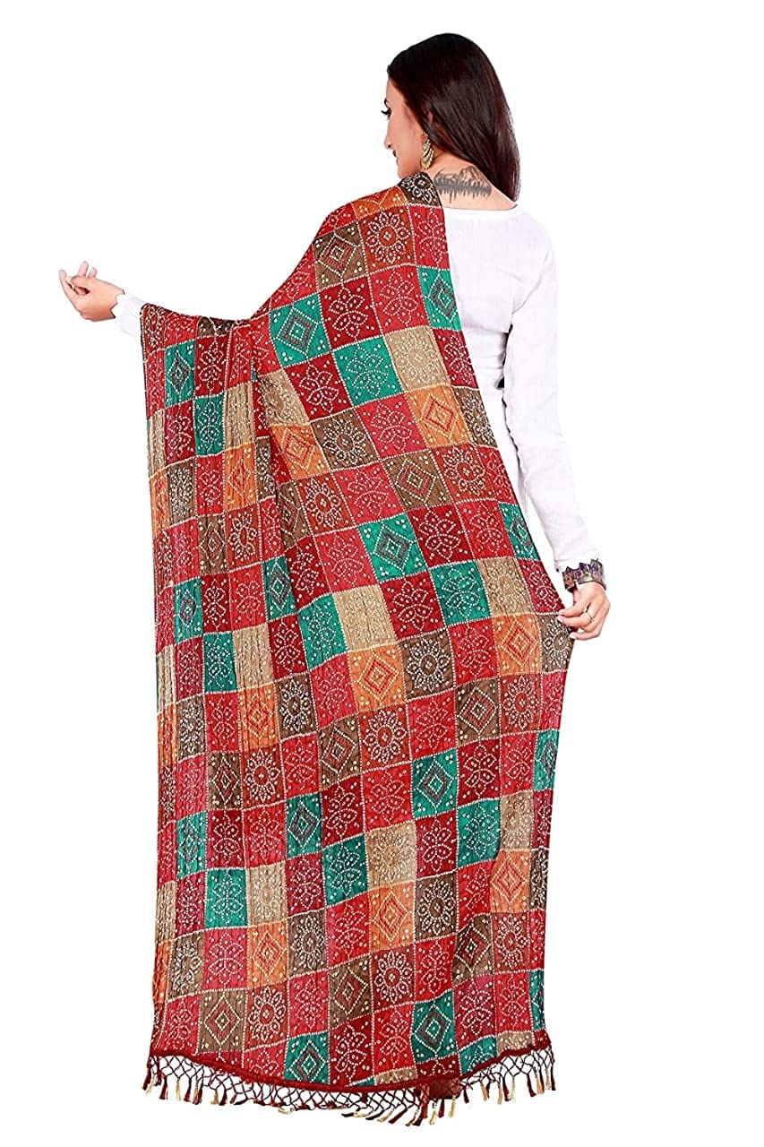 Jaipuri Rajasthani Traditional Multicolored Chinon Silk Bandhej Dupatta