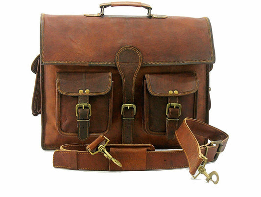 16" leather messenger briefcase for men and women business laptop bag