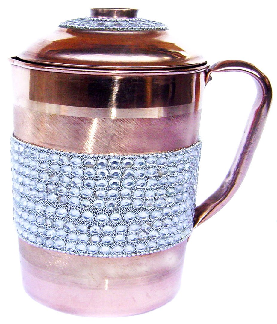 Rastogi Handicrafts Pure Copper Jug Crystal Studded Decorated