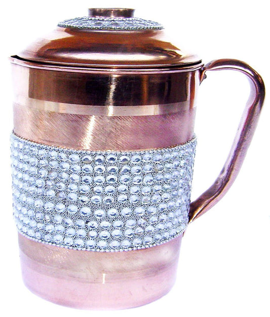 Rastogi Handicrafts Pure Copper Jug Crystal Studded Decorated