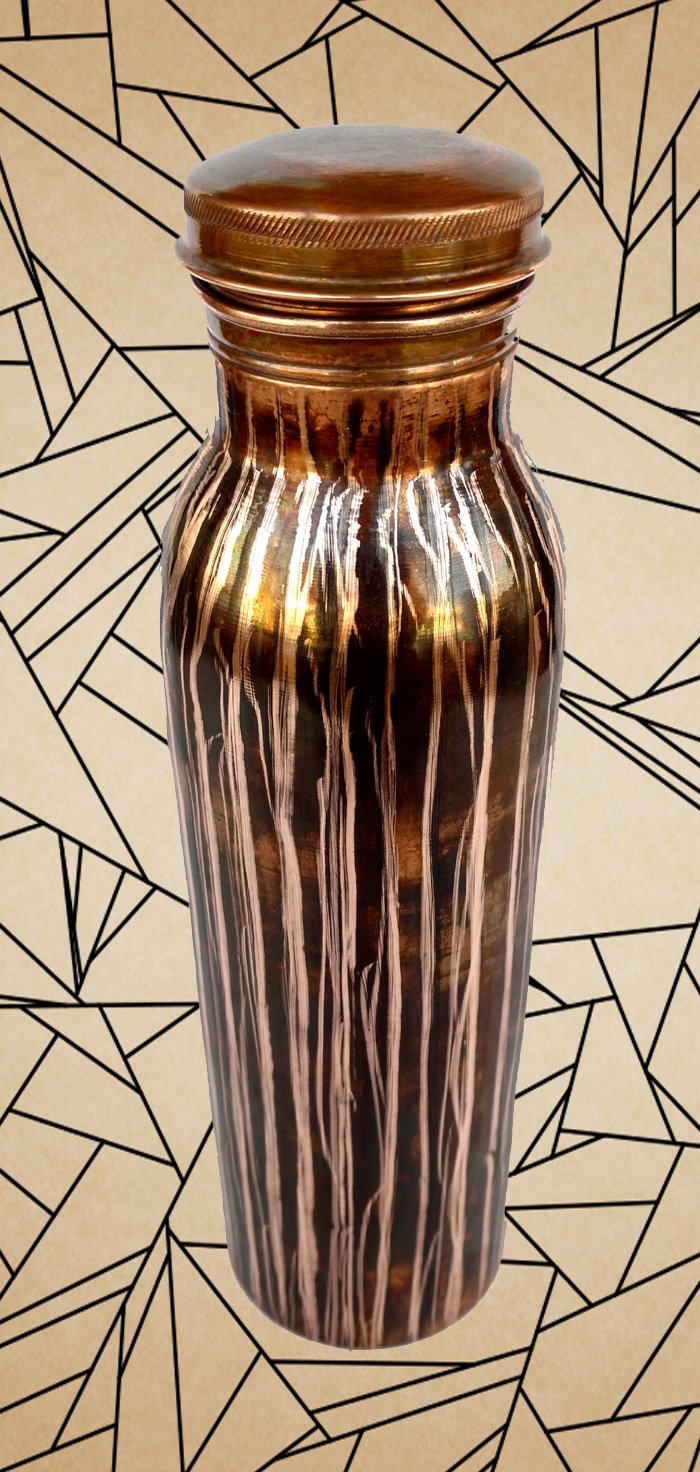 Rastogi Handicrafts Joint Less pure Copper Matrix Line Design Water Bottle With 950 ml Capacity Unique design creation Bottle