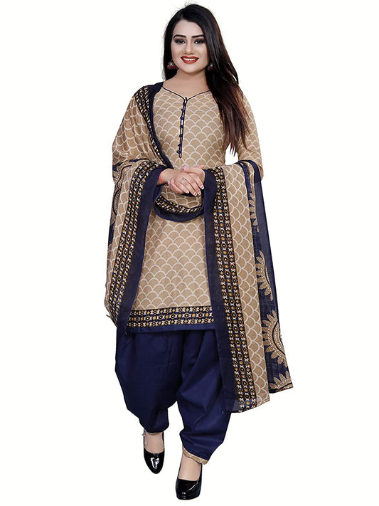 Women's Cotton Unstitched Salwar Suit (Beige_Free Size)