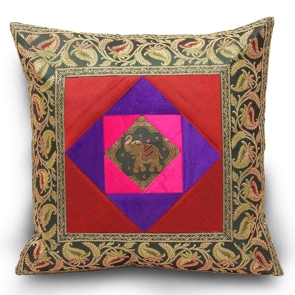 Rastogi Handicrafts Home Bed Cushion Cover Sofa Elephant Throw Pillow Zari Brocade Pretty Accent 16" Set of 5 Multi Colored