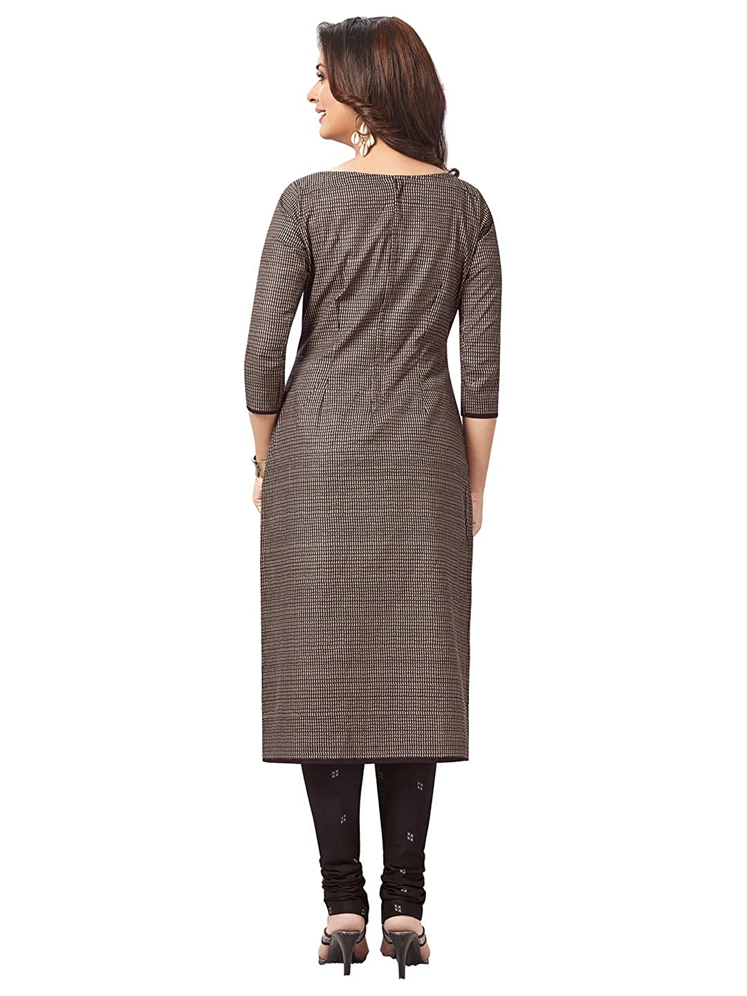 Women's Unstitched Lawn Cotton Brown Geometric Print Dress Material with Dupatta