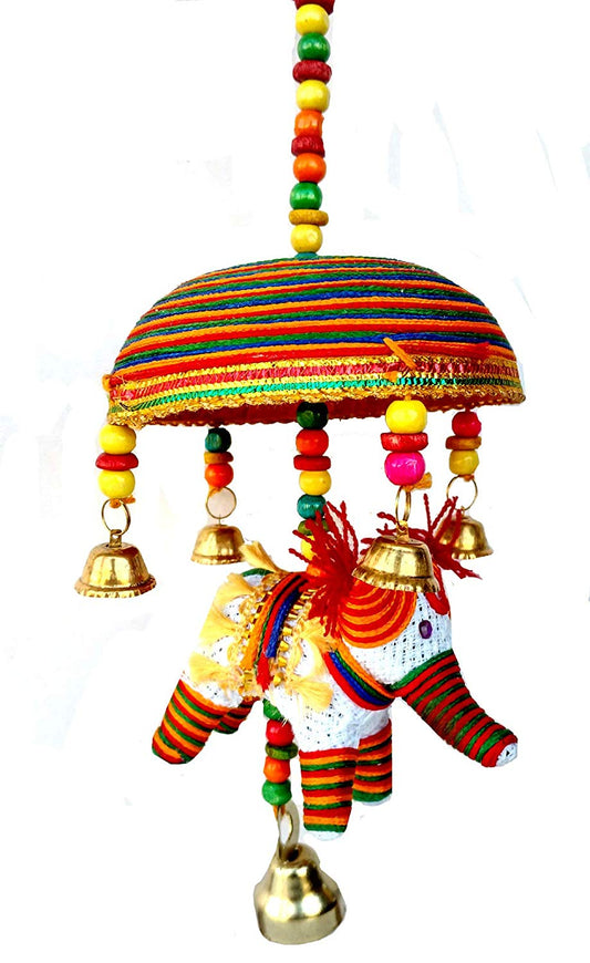 Rastogi Handicrafts New Multi Color Basket Elephant with Color Beads and Brass Bell Home Door Decor Item