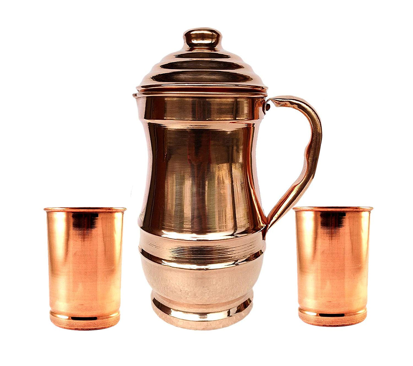 Rastogi Handicrafts Pure Copper Jug With 2 Glass Drink ware set Pitcher Tumbler/EXPEDITED SHIPPING WITH BAG (Maharaja Jug)