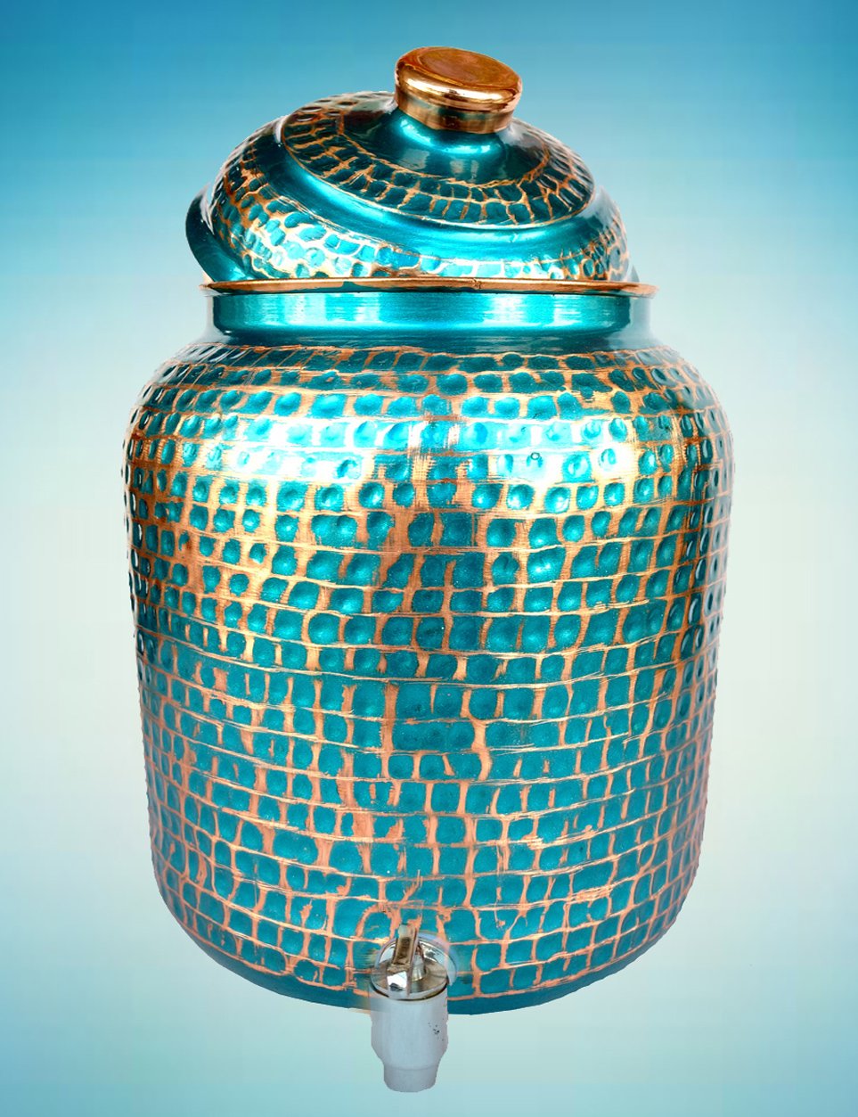 Rastogi Handicrafts pure copper Hammered water storage Tank pot 7 liter capacity with free Tumble and Copper Bottle