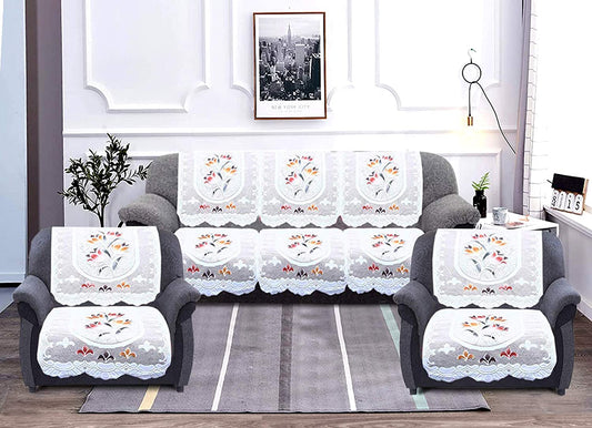 Flower Print Cotton 5 Seater Slip Sofa Cover Set, 178x74x1 cm - 6 Piece (Cream), Floral