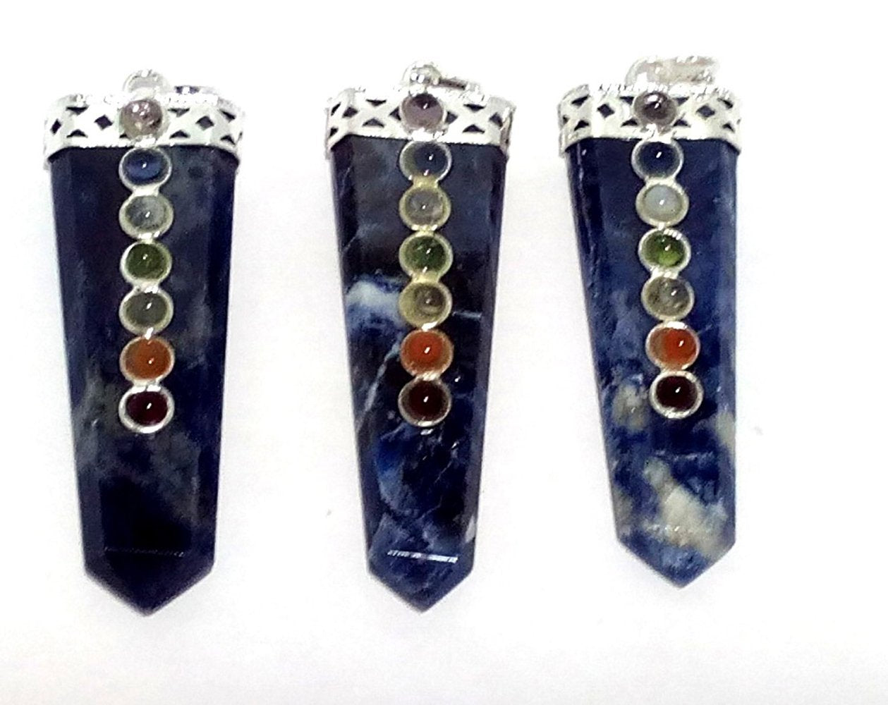 WholesaleGemShop LOT of(3) Three Sodalite Flat Chakra Pendant Healing Spiritual Divine Fashion Jewelry Crystal Therapy