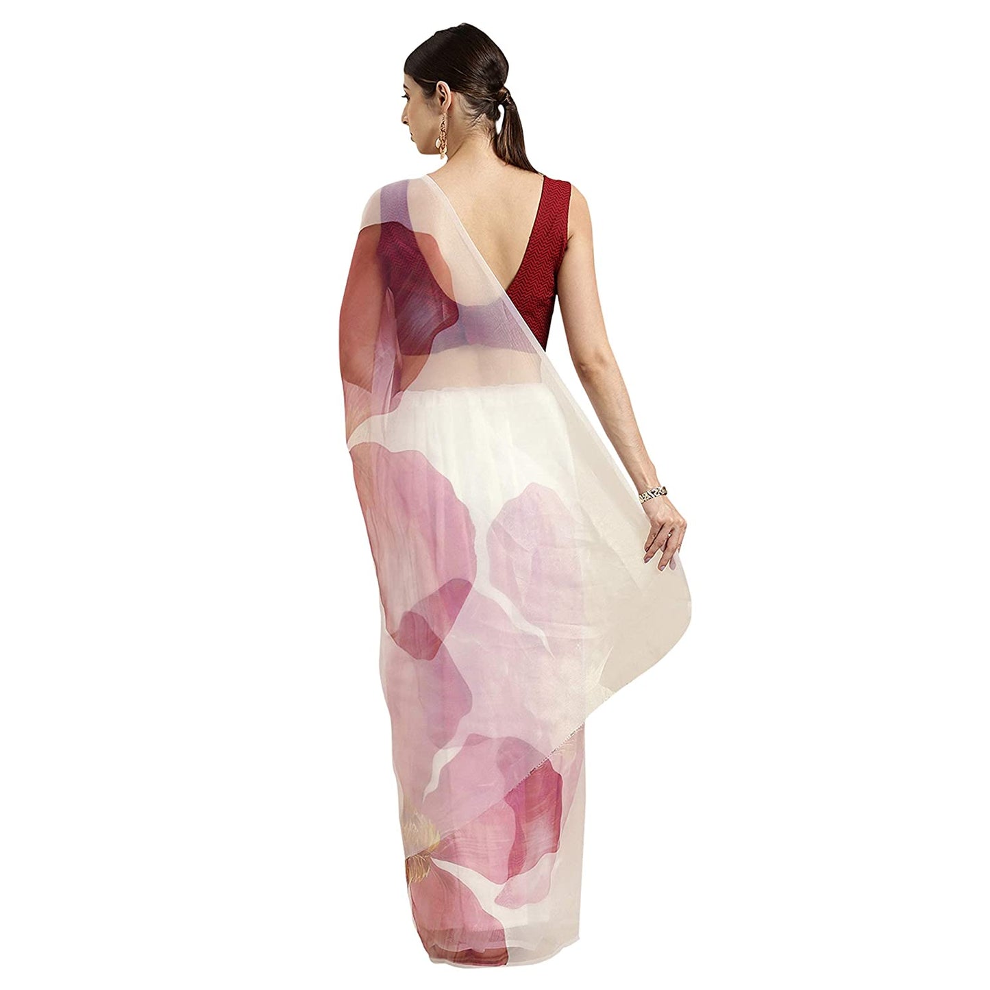 Women's Crepe Blend Saree (Off White & Pink)