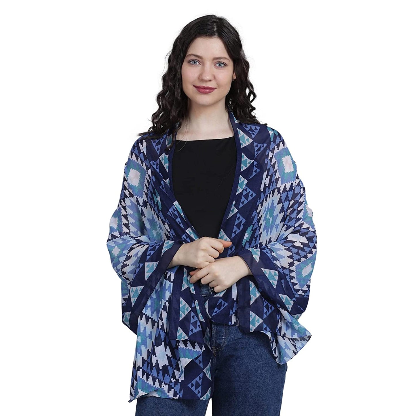 Women's Pure Cotton Printed Trendy Scraf, Stoles (Blue)