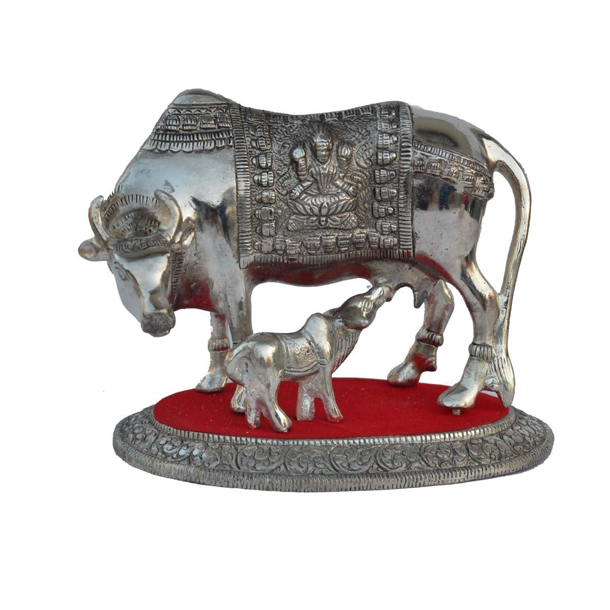 Rastogi Handicrafts Metal Silver Plated Kamdhanu Cow Calf Big Size 22x14x18 Cm