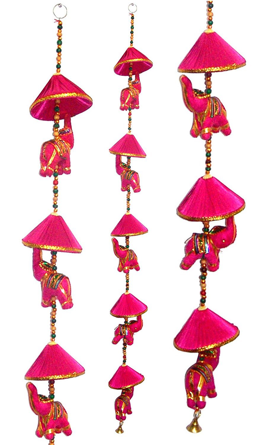 RASTOGI HANDICRAFTS Wall Hanging Decorative Cotton Elephant & Circlet Stringed with Color Beads and Brass Bell PINK