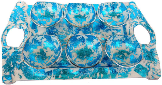 Rastogi Handicrafts Aluminium Tray Food Safe Coating Textured Paint Serving Bowl and Tray Size 15x9 Inch - Express Shipping