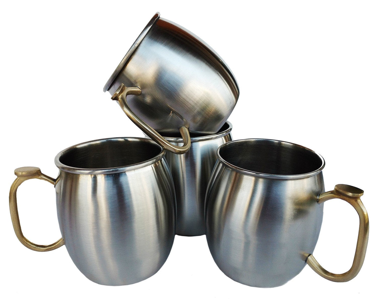 Rastogi Handicrafts Set of-4, Stainless Steel Moscow Mule Mugs Capacity-16 oz,Thumb brass handle Cold Coffee Mug/Beer Mug/Cup, Moscow Mule Mugs For Cold Drink Only