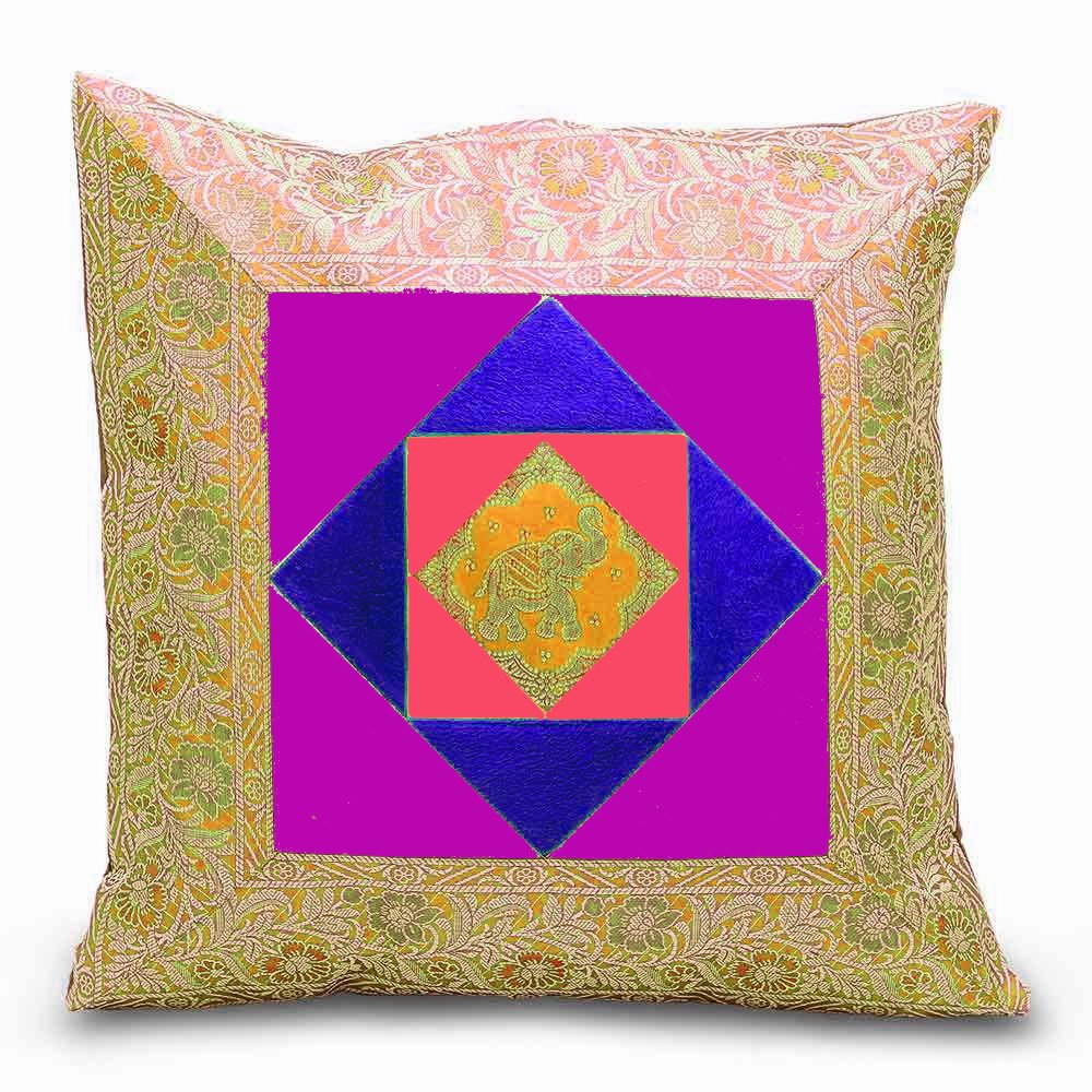 Rastogi Handicrafts Home Bed Cushion Cover Sofa Elephant Throw Pillow Zari Brocade Pretty Accent 16" Set of 5 Multi Colored