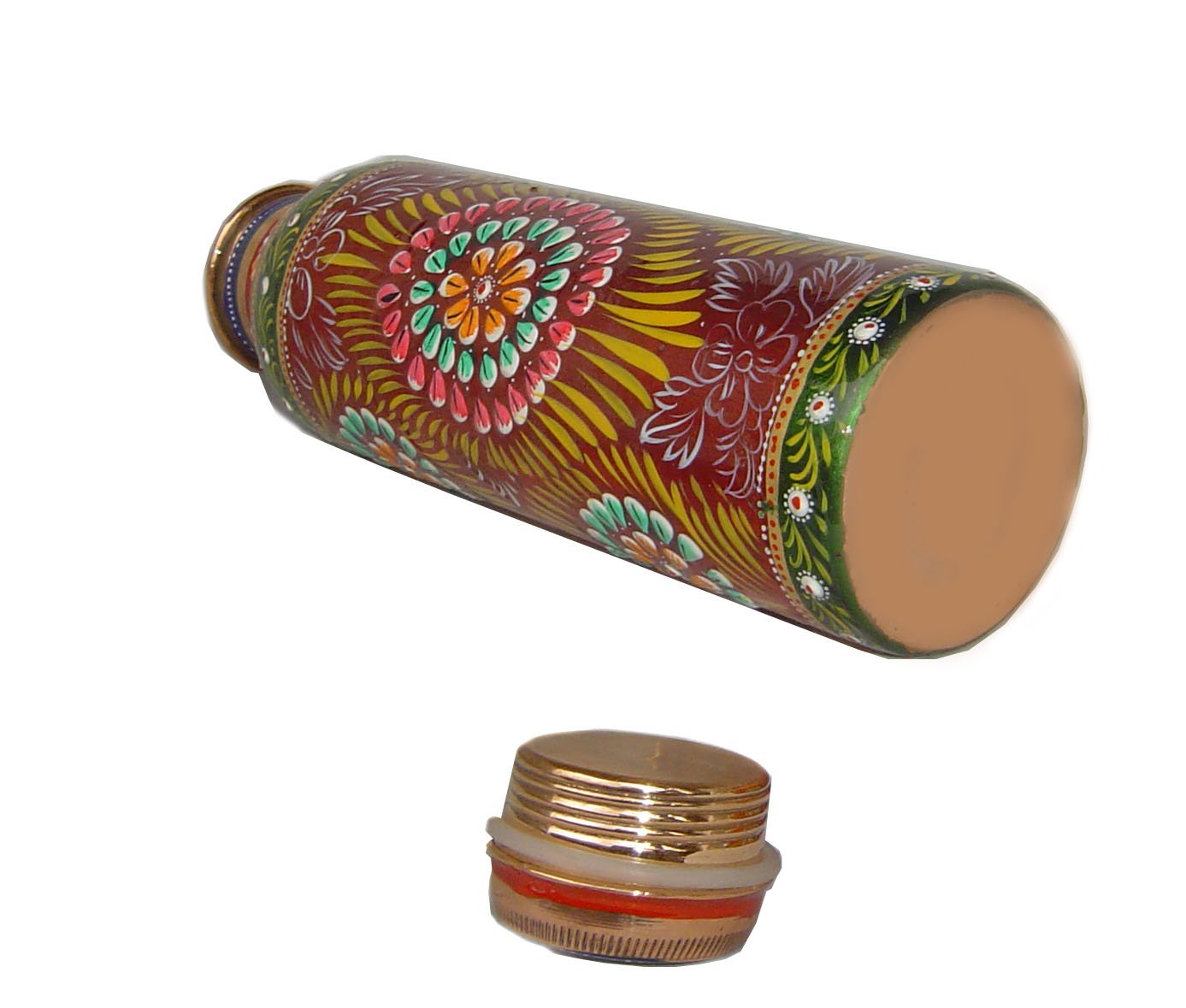 Rastogi Handicrafts Copper Water Bottle for (Joint Free & Leak Proof) Hand Painted Art Work, with a Insulated Bag