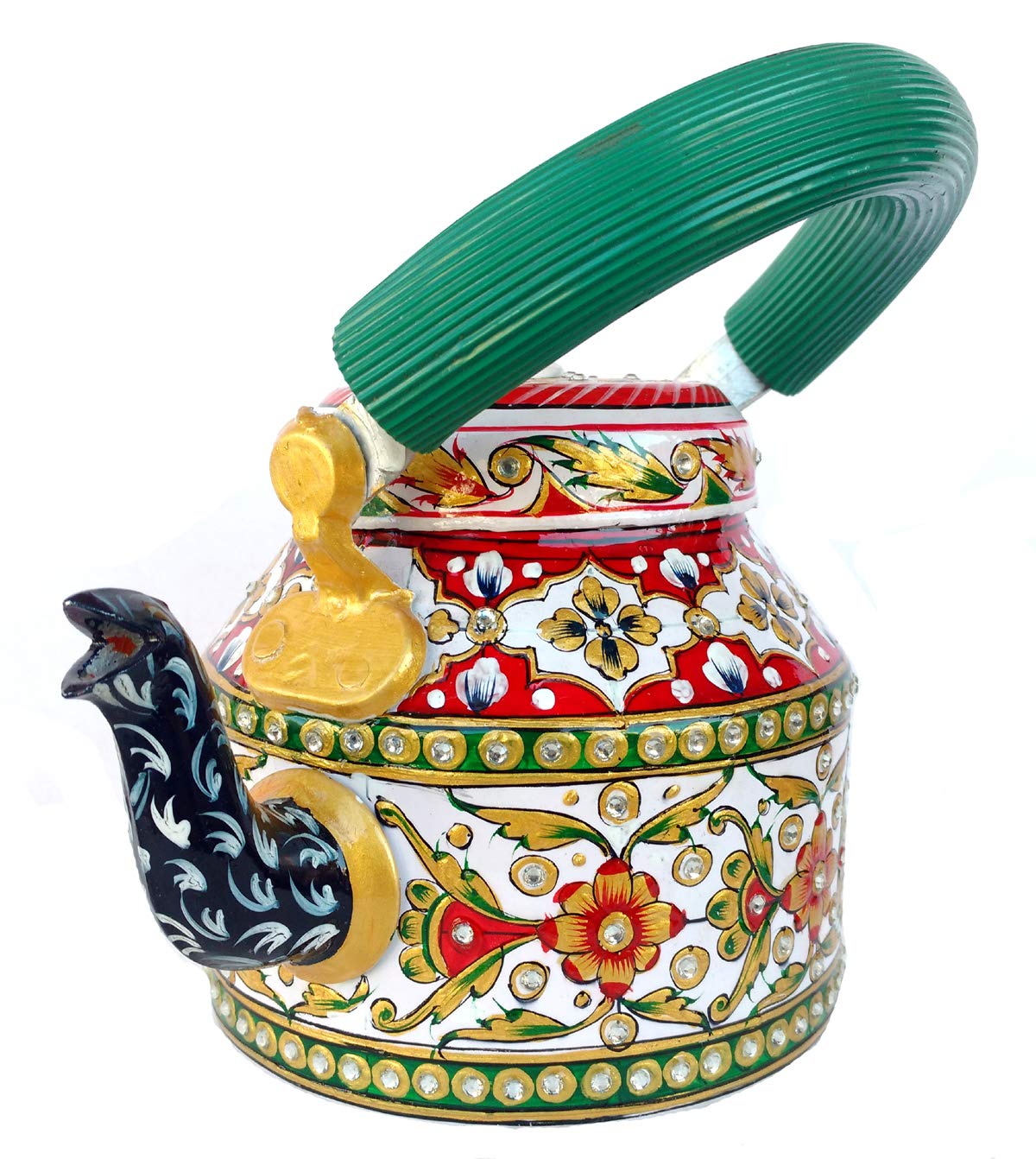 Rastogi Handicrafts White hand Painted Teapot Cattle Marble looking Multi color