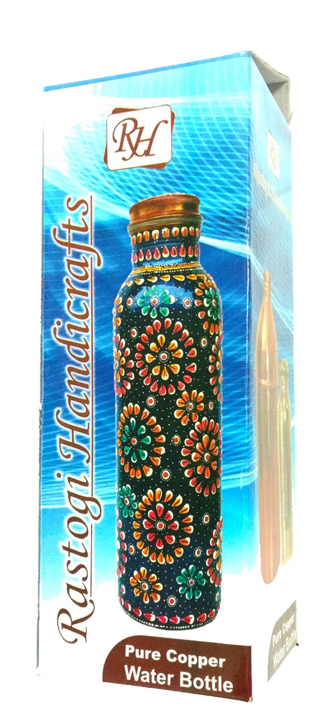 Rastogi Handicrafts Joint Less pure Copper Matrix Line Design Water Bottle With 950 ml Capacity Unique design creation Bottle