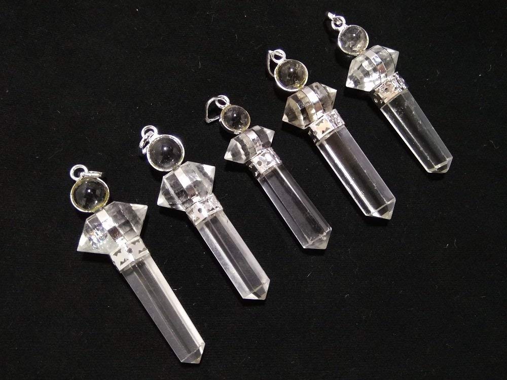 WholesaleGemShop Clear Crystal Quartz Herkimer Diamond Pendulum with Chain.