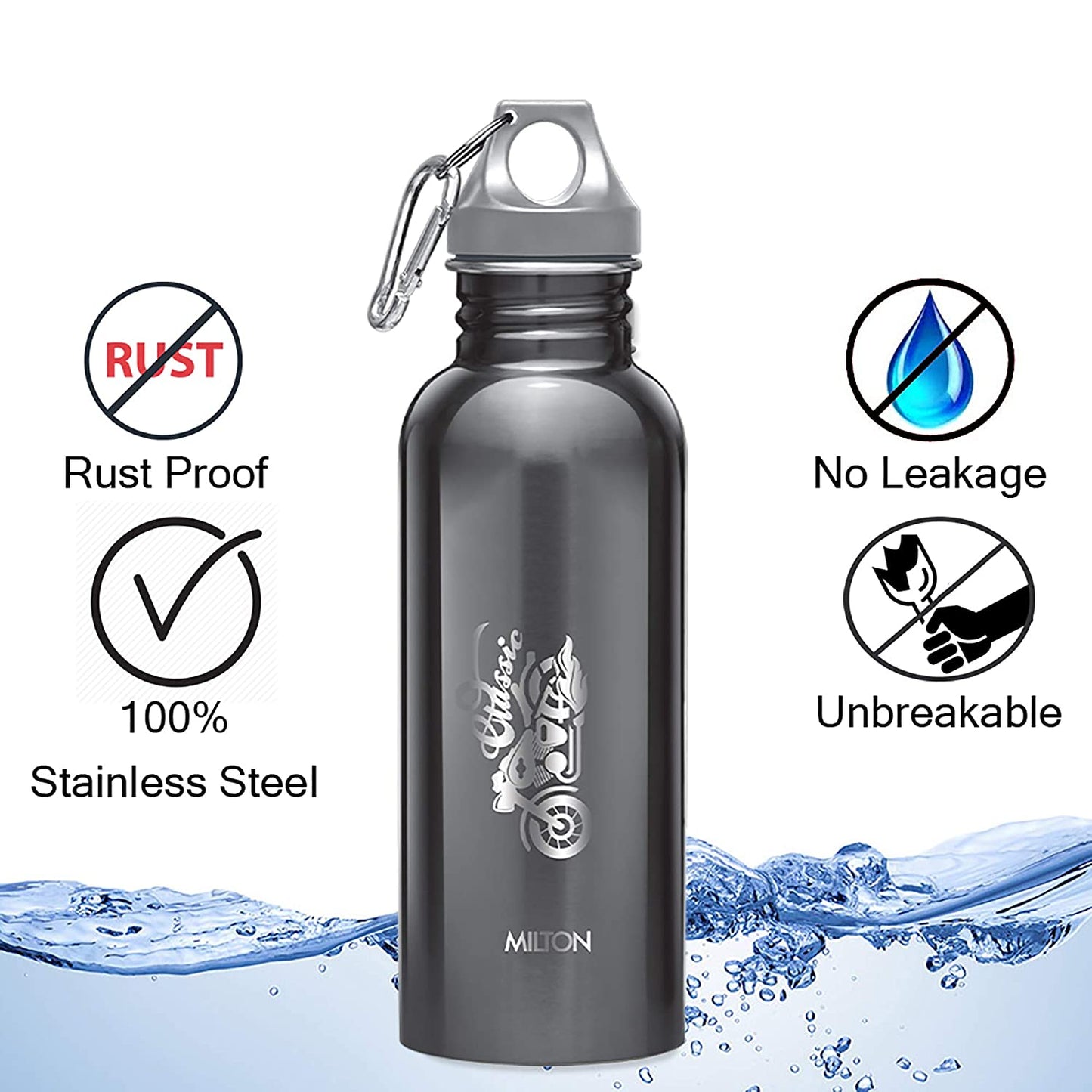 Stainless Steel Water Bottle, 750 ml, Black