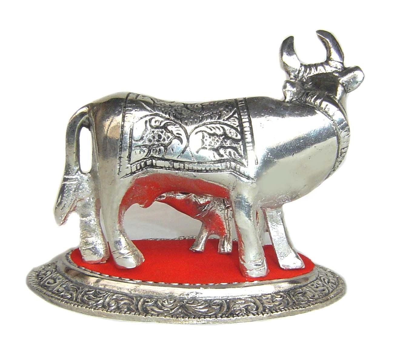 Rastogi Handicrafts Metal Silver Plated Cow Calf Symbol of Mother & Baby Love