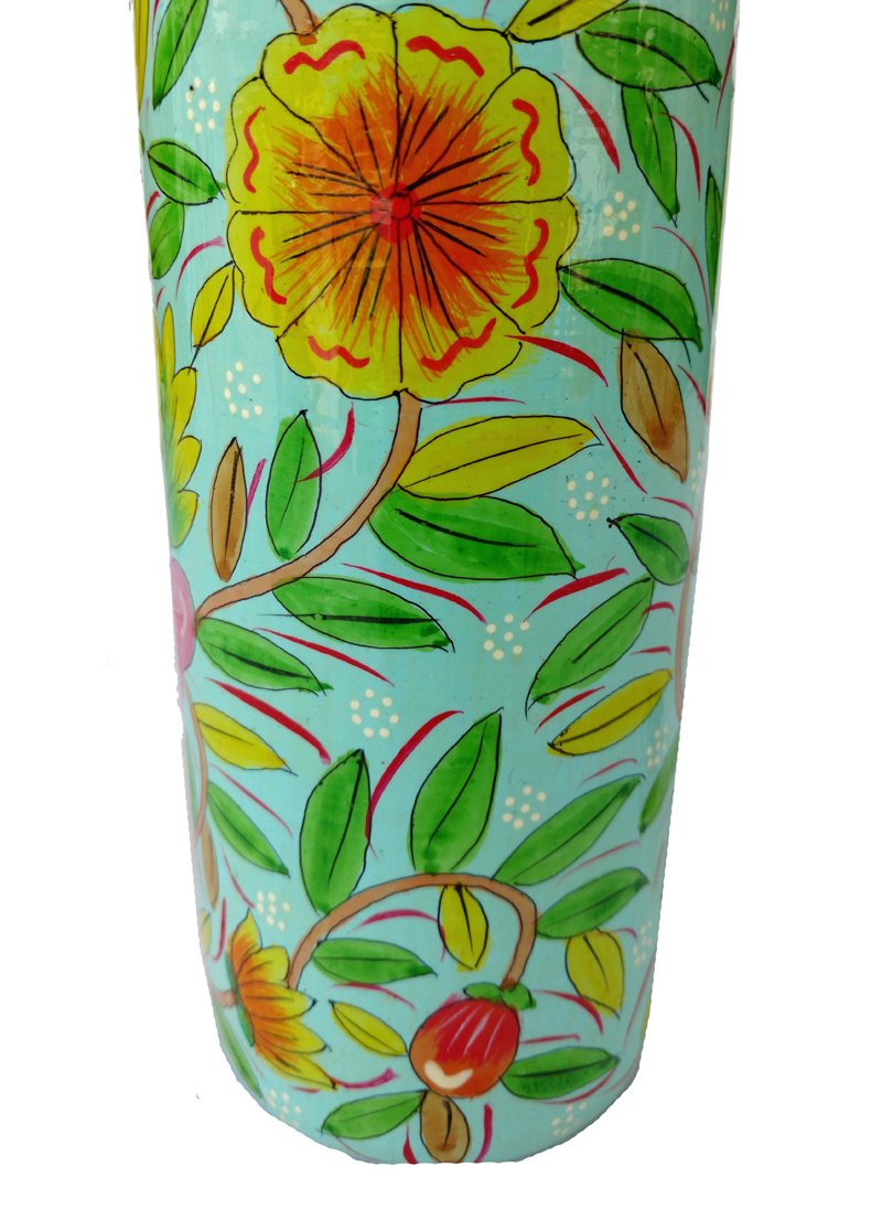 Rastogi Handicrafts Pure Copper Hand Painted Water Bottle Tumbler,Bislari Yellow Flower Hand Work (750 ml)