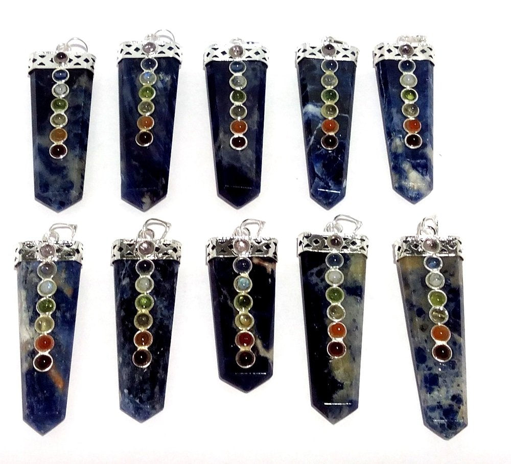 WholesaleGemShop LOT of(3) Three Sodalite Flat Chakra Pendant Healing Spiritual Divine Fashion Jewelry Crystal Therapy