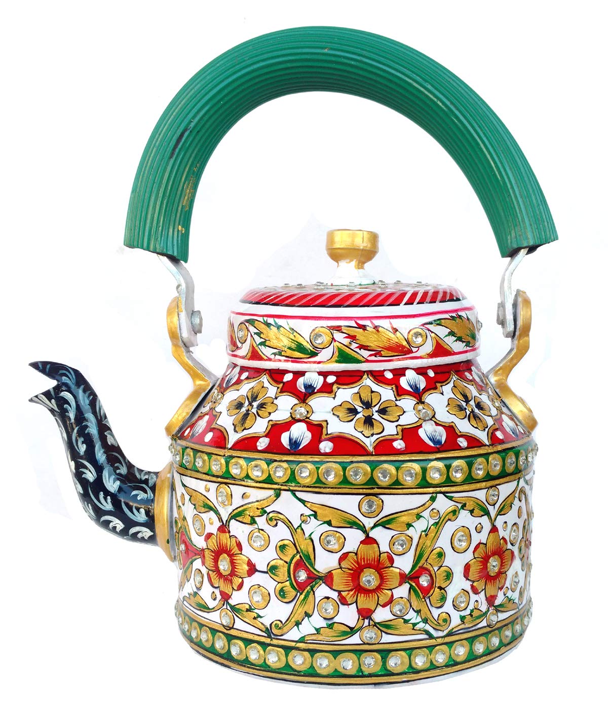 Rastogi Handicrafts White hand Painted Teapot Cattle Marble looking Multi color