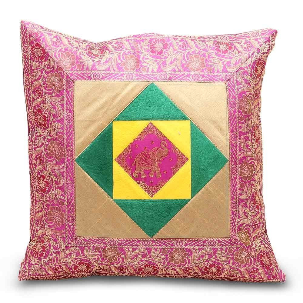 Rastogi Handicrafts Home Bed Cushion Cover Sofa Elephant Throw Pillow Zari Brocade Pretty Accent 16" Set of 5 Multi Colored