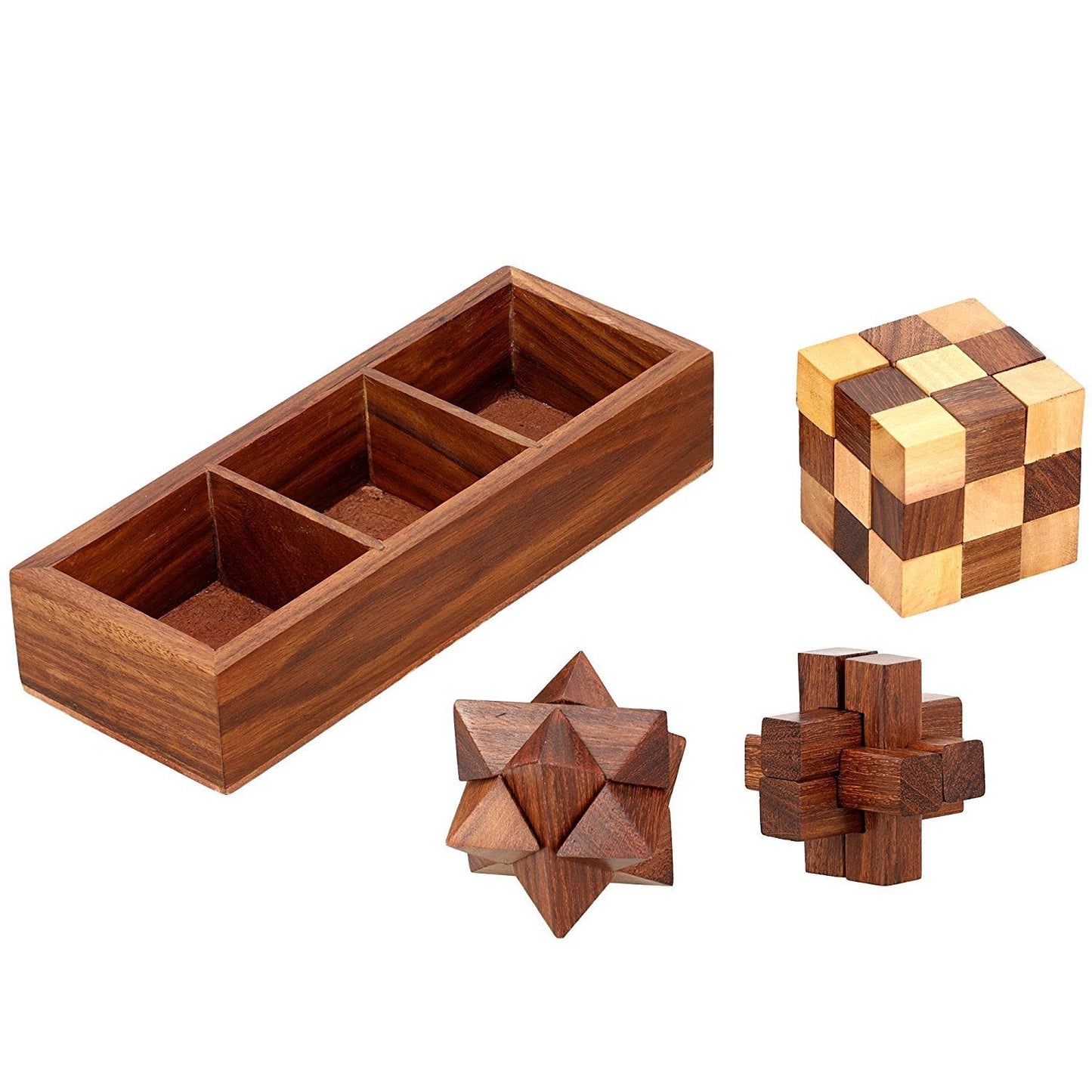 Rastogi Handicrafts Wooden Game Set - 3D Puzzles for Teens and Adults 3-in-One Wooden Puzzle