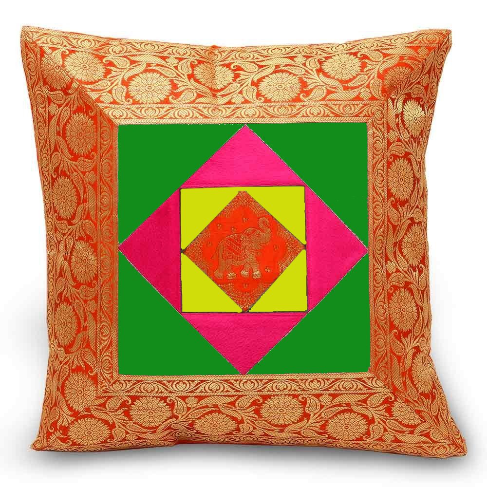 Rastogi Handicrafts Home Bed Cushion Cover Sofa Elephant Throw Pillow Zari Brocade Pretty Accent 16" Set of 5 Multi Colored